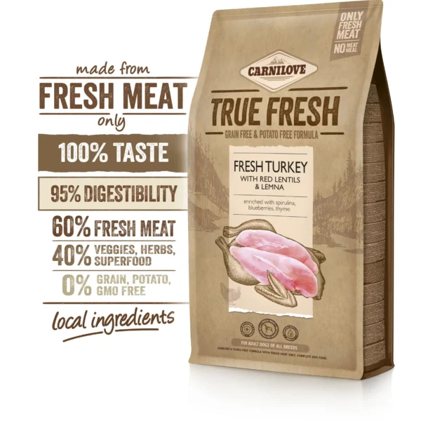 Pienso carnilove true fresh pavo para perros adultos 4kg - nutrición natural
