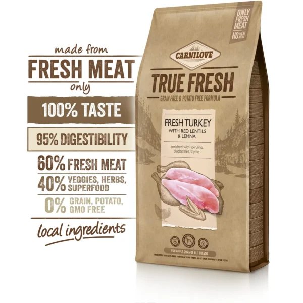 Pienso carnilove true fresh pavo para perros adultos 11,4kg - nutrición natural y saludable