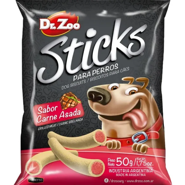 Sticks de carne asada para perros dr zoo – paquete 12x50g | deliciosos y nutritivos snacks para mascotas