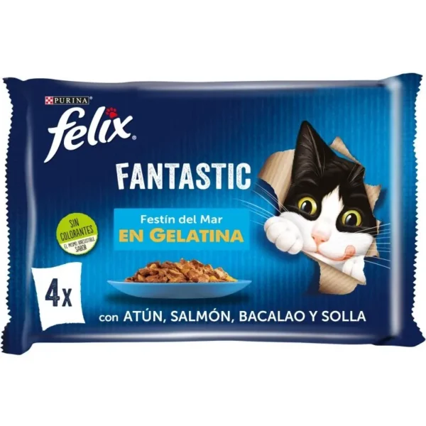 Felix feline fantastic festín del mar: pack 12x4x85g de comida premium para gatos