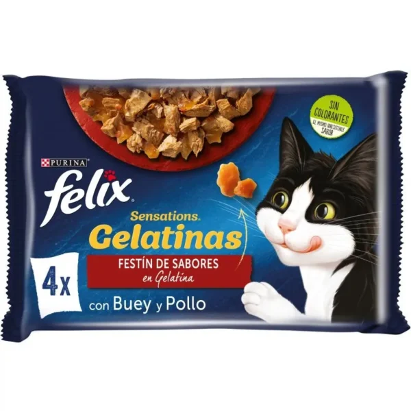 Felix sensaciones felinas: pack de 48 sobres de buey, pollo y tomate 85g