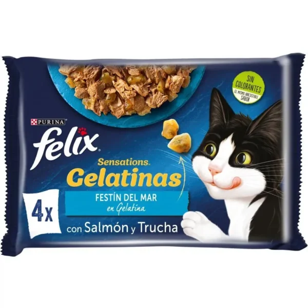 Delicias de salmón, gambas y trucha para gatos felix feline sensations 12x4x85g