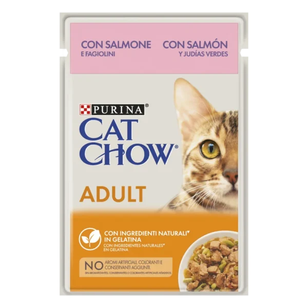 Cat chow feline adulto salmón y judías verdes 26x85g - nutrición premium para gatos