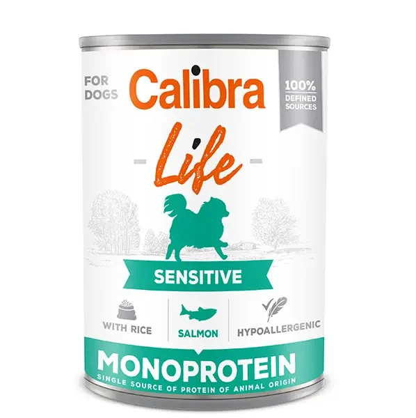 Calibra dog life lata sensitive: salmón y arroz 6x400g - comida hipoalergénica para perros