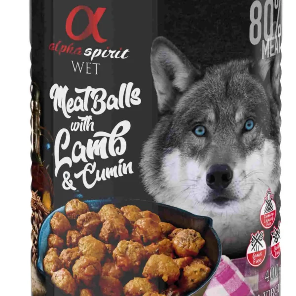 Deliciosas albóndigas de cordero y comino para perros - alpha spirit caja 6x400g