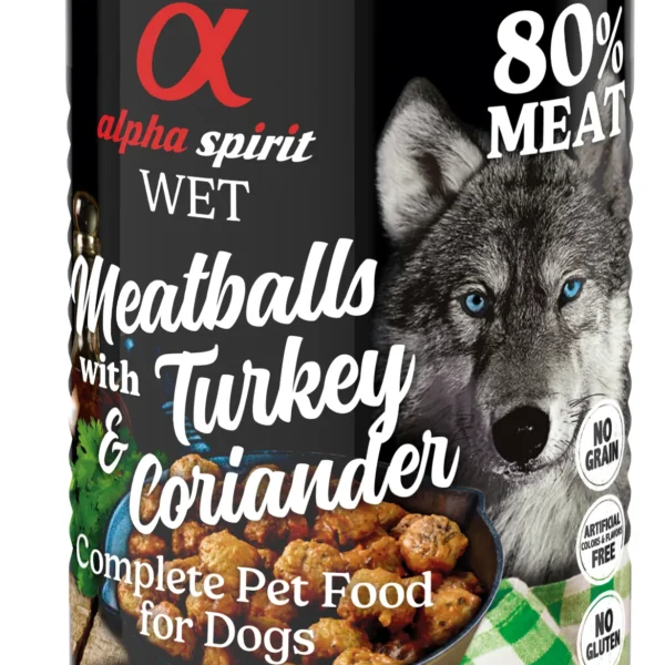 Albóndigas de pavo y cilantro para perros alpha spirit 6x400g - nutrición natural y saludable