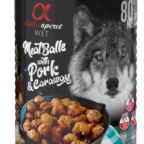 Albondigas de cerdo con alcaravea para perros - alpha spirit caja 6x400g