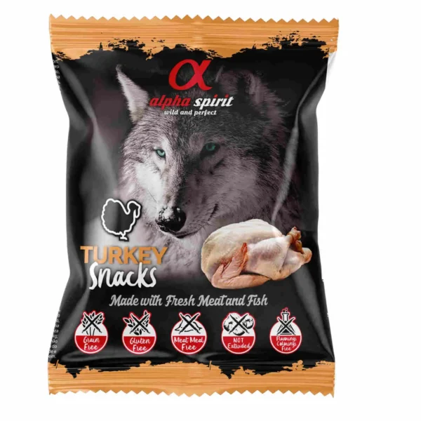 Alpha spirit canine pavo snacks 24x50 gramos