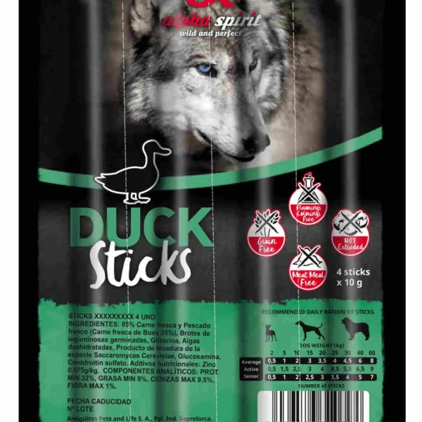 Alpha spirit canine barritas pato 16x4uds