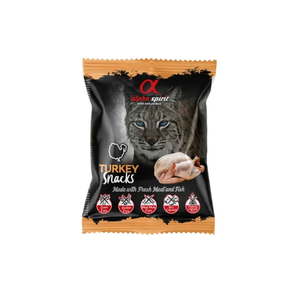 Deliciosos snacks de pavo para gatos alpha spirit - pack 24x50g