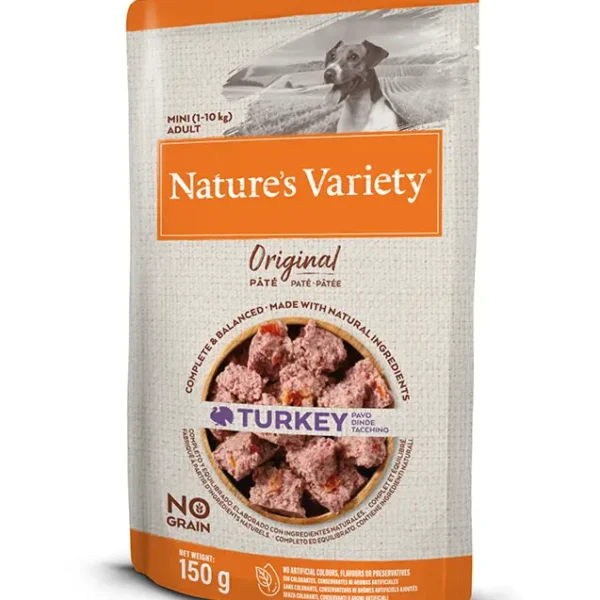 Alimento natural para perros adultos mini: nature’s v pavo 8x150 gramos