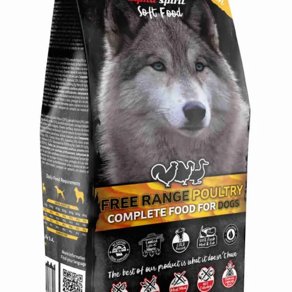 Pienso semihúmedo alpha spirit para perros adultos de aves de corral 1,5kg