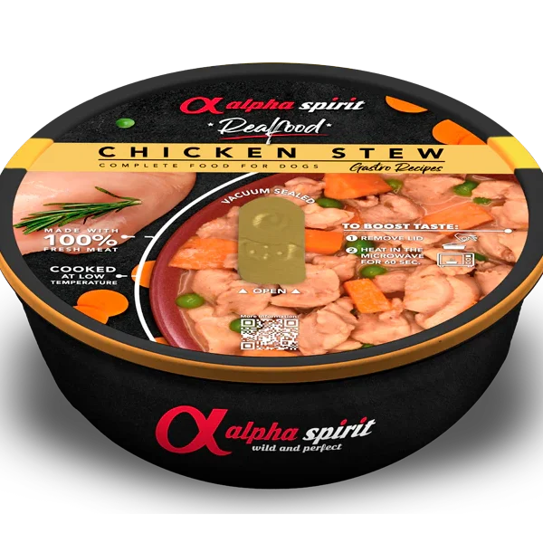 Estofado de pollo alpha spirit para perros - pack 9x280g de comida natural