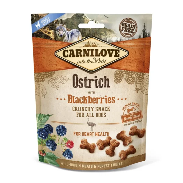 Snack crujiente para perros de avestruz y moras carnilove – caja 6x200g