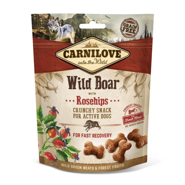 Snack crujiente para perros carnilove de jabalí y rosa mosqueta - pack 6x200g: delicia natural y saludable