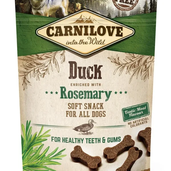 Snack semi húmedo para perros carnilove de pato y romero - caja 10x200g: delicioso y nutritivo
