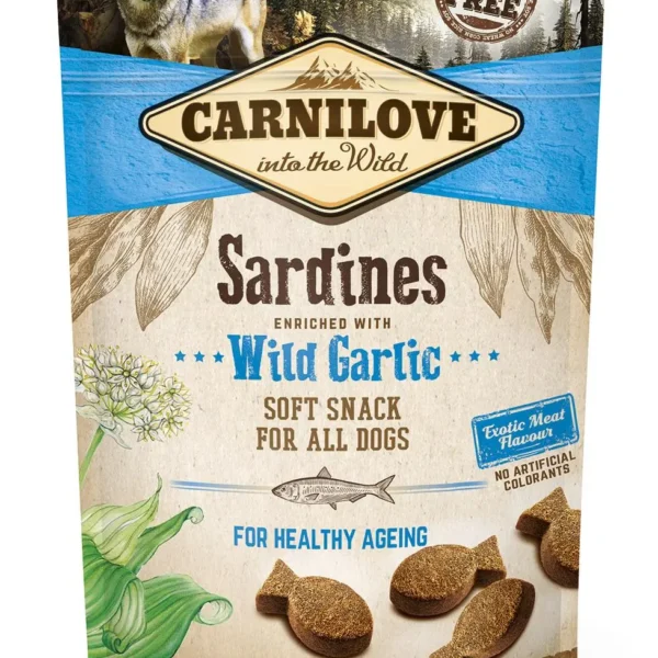 Snack semi húmedo para perros carnilove de sardinas y ajo - caja 10x200g: delicioso y nutritivo