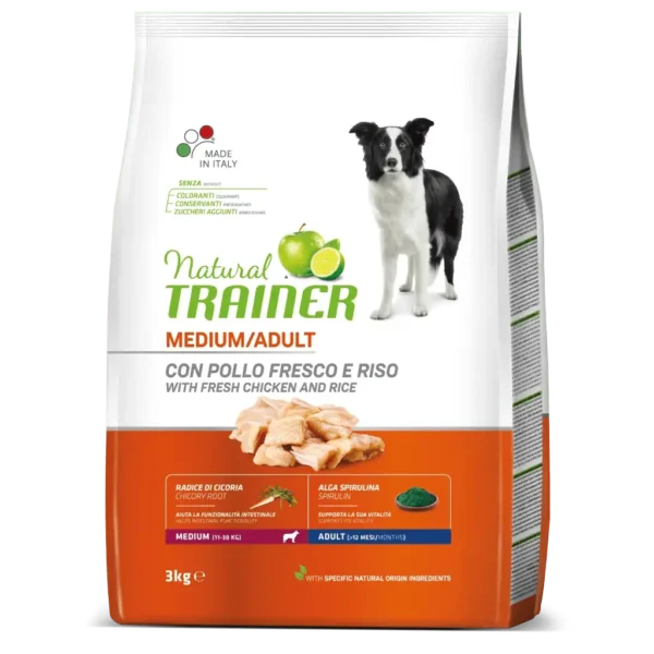 Pienso natural trainer para perros adultos medianos de pollo 3kg - nutrición óptima