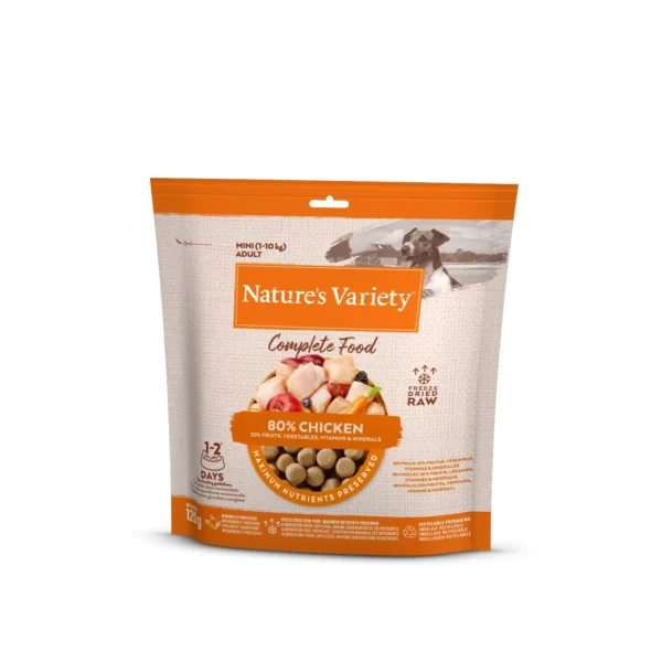 Alimento liofilizado para perros nature's variety mini pollo 7x120g - nutrición natural