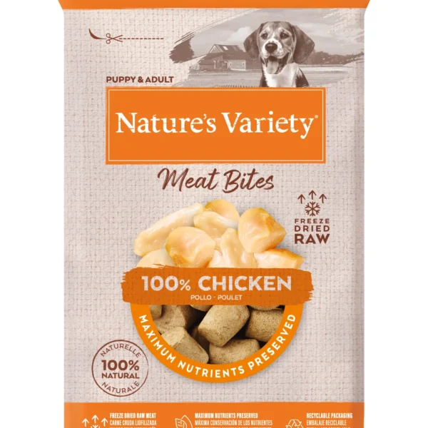 Bocaditos liofilizados de pollo nature's variety 20x20 gramos - nutrición natural para mascotas