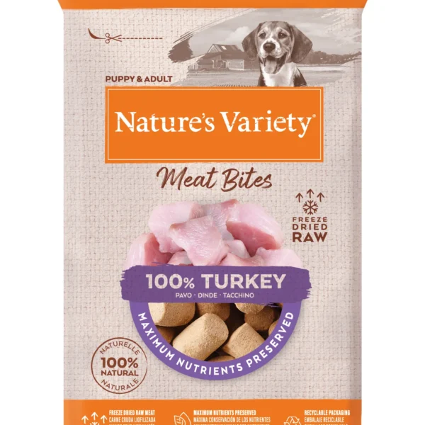 Bocaditos liofilizados de pavo nature's variety 20x20 gramos - nutrición natural para mascotas