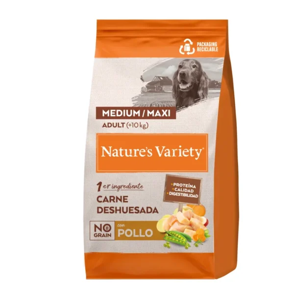 Pienso para perros adultos medianos sin granos de pollo 3kg - nature's variety