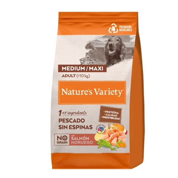 Pienso para perros adultos medianos sin granos de salmón 3kg - nature's variety