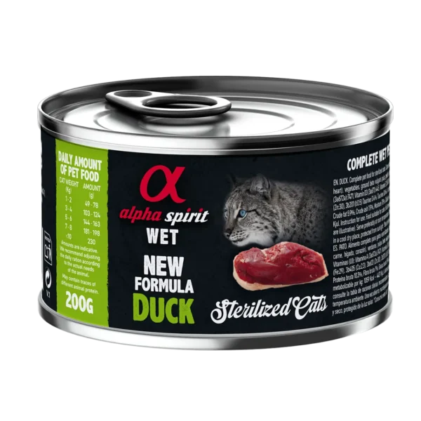 Comida para gatos esterilizados alpha spirit de pato - pack 6x200g