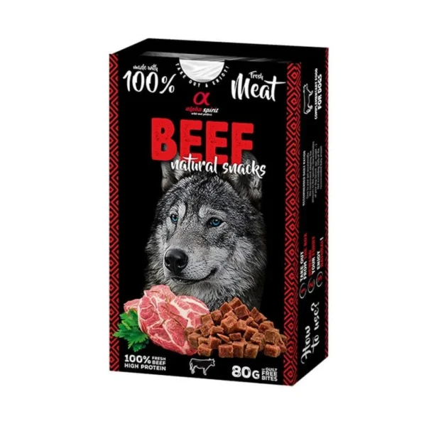 Snack natural para perros alpha spirit de ternera 6x80 gramos – delicioso y saludable para tu mascota
