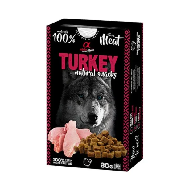 Snack natural para perros alpha spirit de pavo - pack 6x80 gramos: delicia saludable y nutritiva