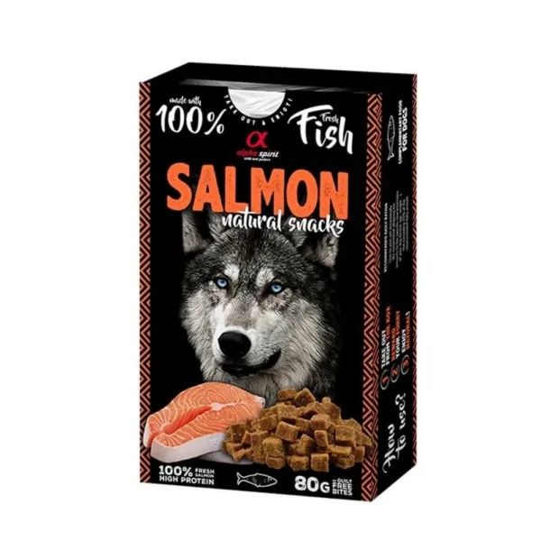 Snack natural para perros alpha spirit de salmón 6x80 gramos – delicia saludable y nutritiva