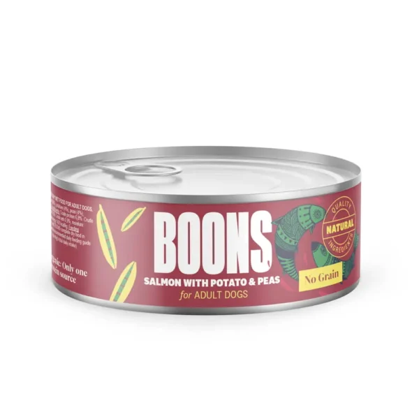 Comida húmeda para perros adultos: salmón, patata y guisantes - pack 10x185g lata