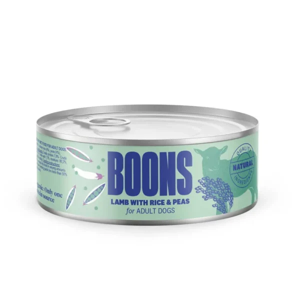 Comida para perro adulto boons de cordero, arroz y guisantes - pack 10x185g