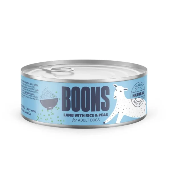 Comida para perro adulto boons de cordero, arroz y guisantes - pack 10x185g