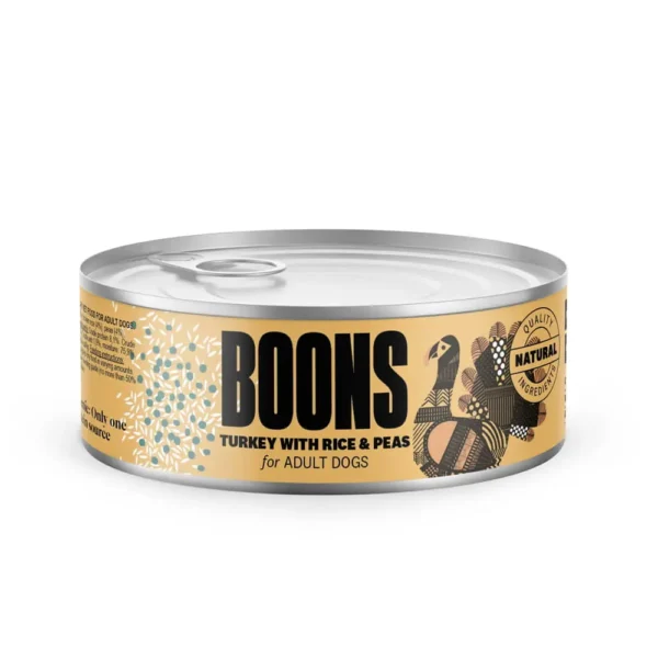Comida para perro adulto boons de pavo, arroz y guisantes - pack 10x185g lata