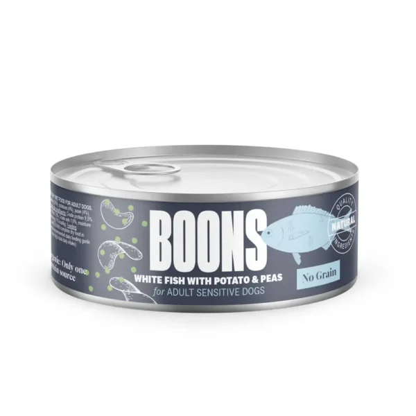 Comida para perro adulto boons: pescado blanco y patata en lata 10x185g