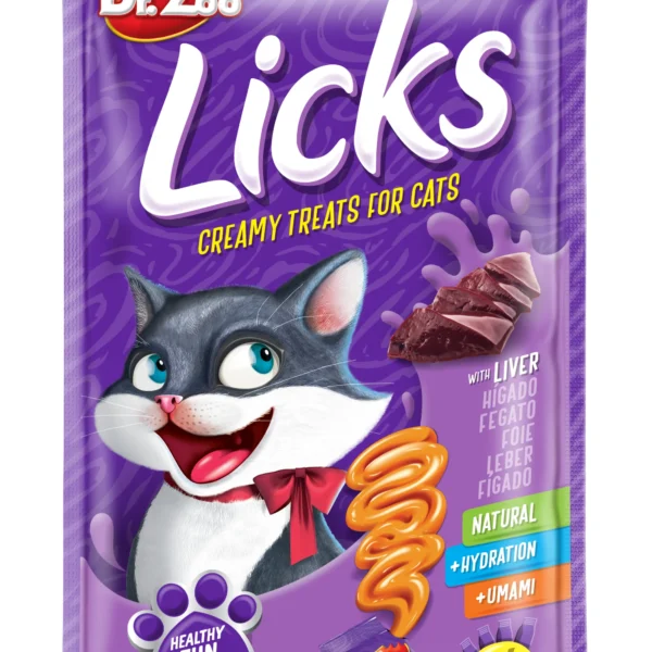 Snacks de hígado para gatos dr zoo licks - pack 12x4x15g: delicia nutritiva para tu mascota