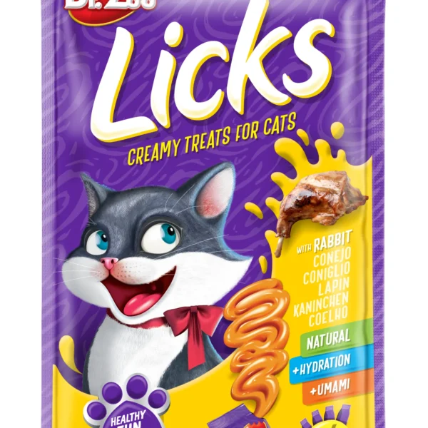 Deliciosos licks dr. zoo para gatos y conejos – pack nutritivo 12x4x15g