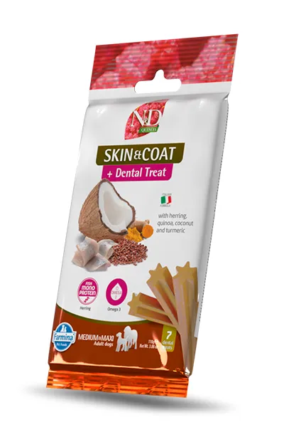 Delicias farmina nd quinoa arenque para perros: pack 15x110 gramos para piel y pelaje saludables
