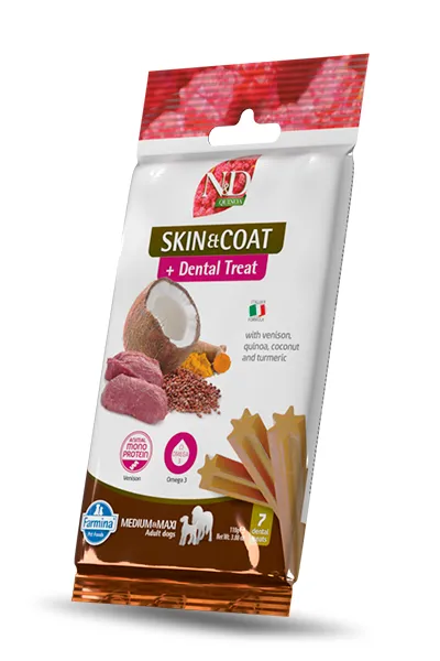 Delicias farmina nd quinoa para perros: venado para piel y pelaje saludables - pack 15x110g