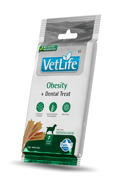 Snacks farmina vet life para perros adultos obesos – pack 15x110 gramos
