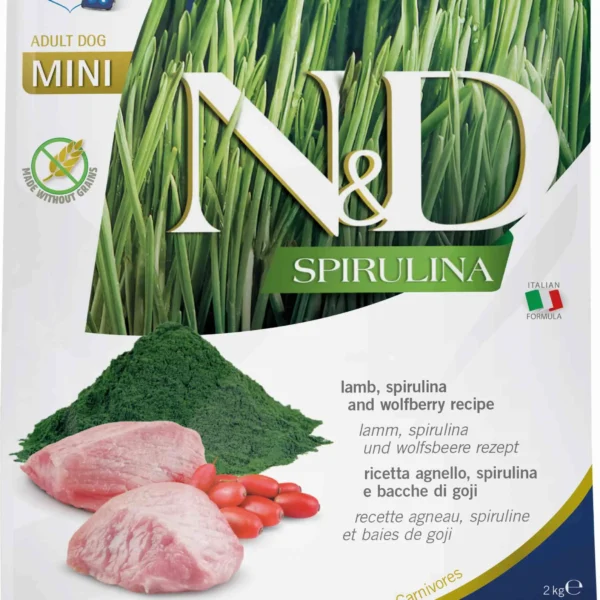 Farmina nd spirulina mini cordero 2kg: alimento premium para perros pequeños