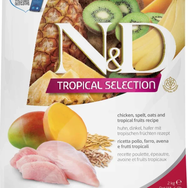 Farmina nd dog tropical maxi pollo 2kg: alimento premium para perros medianos y grandes