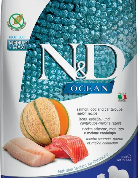 Pienso para perros farmina nd ocean salmón y bacalao 2,5kg - nutrición premium para razas medianas y grandes