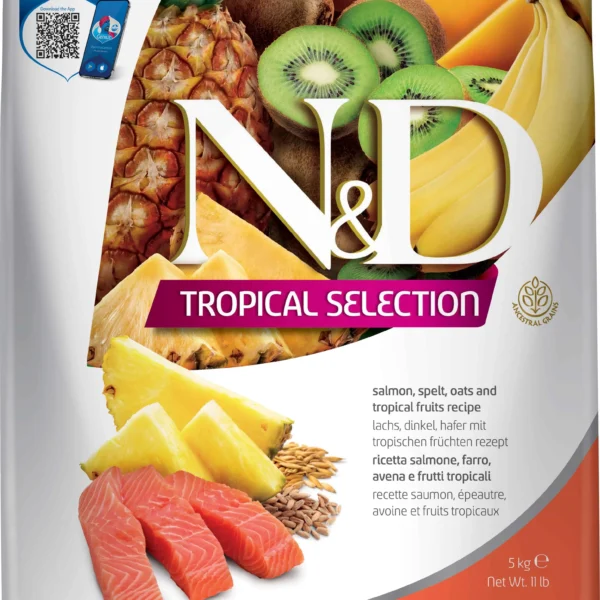Pienso para perros pequeños farmina nd tropical salmón 5kg - nutrición premium
