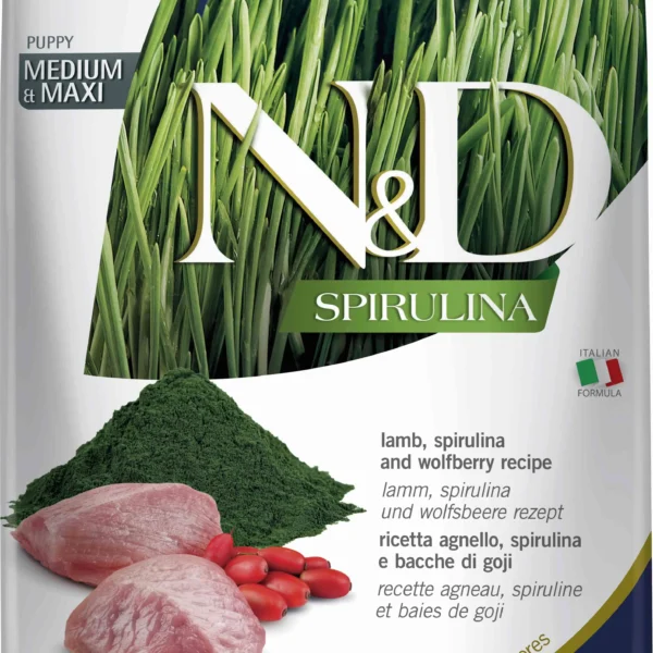 Alimento para cachorros farmina nd spirulina cordero 7kg - razas medianas y grandes