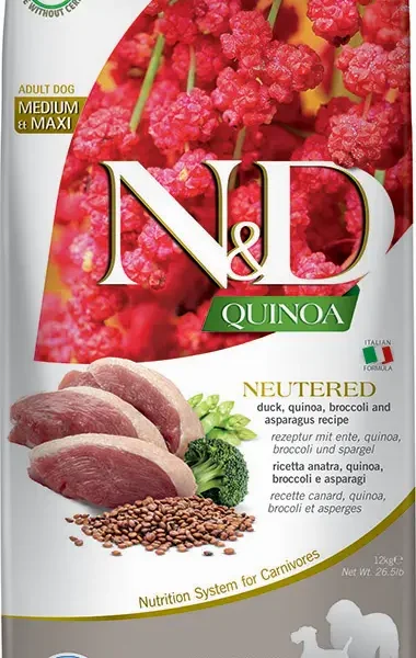 Alimento farmina nd quinoa para perros esterilizados de raza mediana y grande 12kg - sabor pato