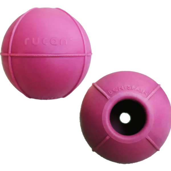 Pelota de caucho para perros lila de alta dureza - juguete rellenable y aromatizado para higiene dental y reducción de estrés - fabricado en españa por rucan