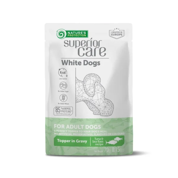 Delicioso topper de atún y lubina para perros adultos blancos - nature’s p sc 24x70g