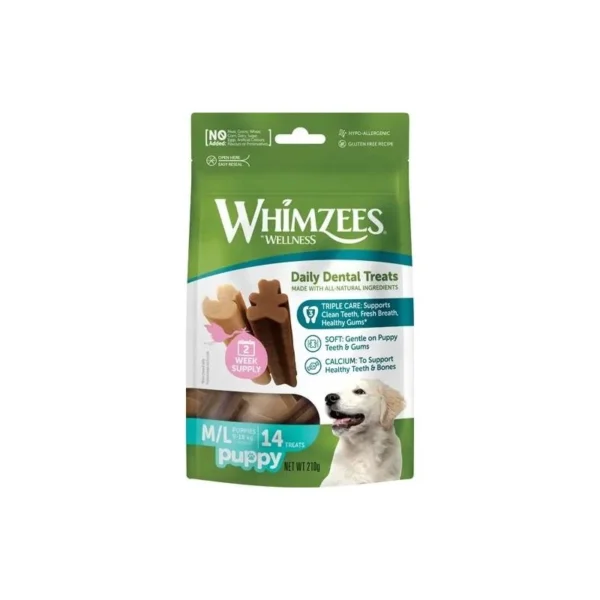 Bolsa whimzees cachorros m/l 14 unidades – juguetes dentales naturales para perros